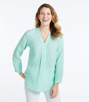 L.L.Bean Premium Washable Linen Shirt, Splitneck Tunic Long-Sleeve