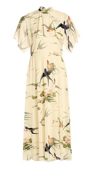 RED VALENTINO White Abito Rondini Printed Stretch-silk Midi Dress