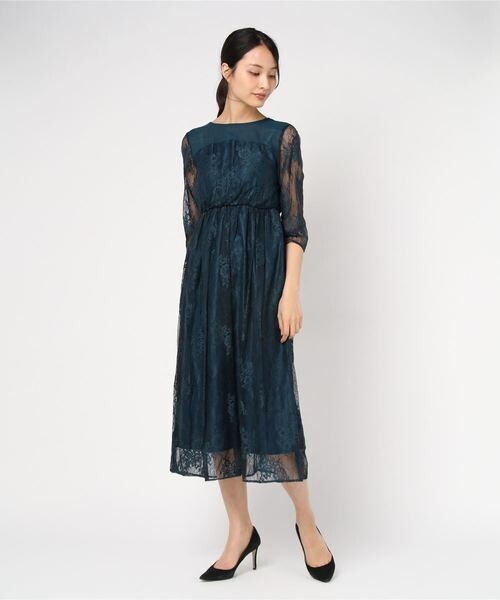 TRUDEA 総レース切り替えロングワンピースドレス