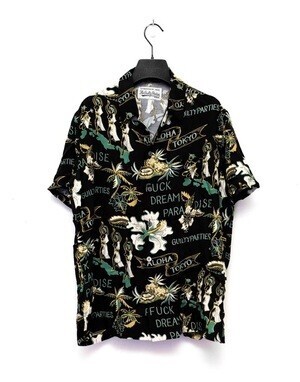WACKO MARIA FUCK DREAMS PARADISE" Button Up Short Sleeve Hawaiian Shirt"