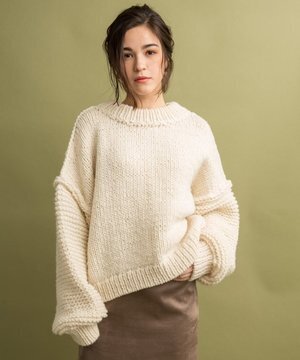 Audrey and John Wad 手編みペルーニット クルーネックプルオーバー