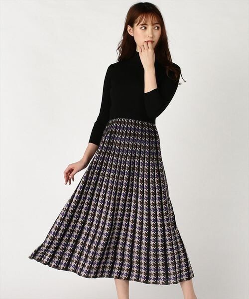 Swingle ガンクラブチェックプリーツニットワンピース
