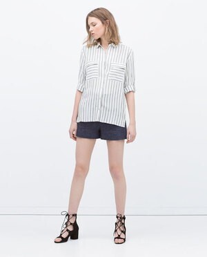 ZARA フラップポケット付きストライプシャツ