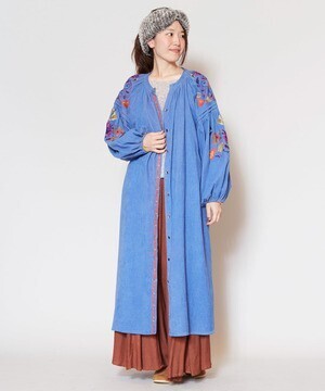チャイハネ 花刺繍コーデュロイワンピース ロングカーディガン