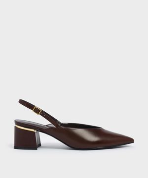 CHARLES & KEITH ヴイカットスリングバック メタルアクセントブロックヒール