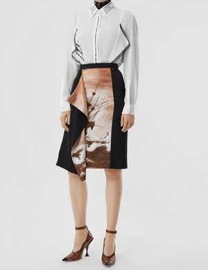 BURBERRY シッププリント シルクパネル ウール ペンシルスカート