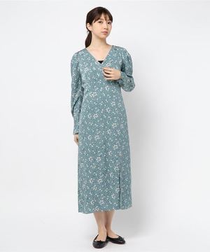 NINE クレープフラワープリントドレス