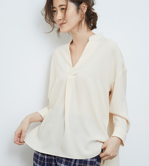 ROPE’ PICNIC ランダムストライプキーネックブラウス