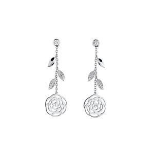 CHANEL Camelia Ajoure 18k Gold Diamond Flower Drop Earrings