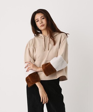 AZUL by moussy バイカラーエコファーフーディ