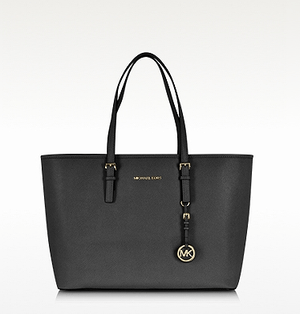 Michael Kors Jet Set Travel Medium Black Saffiano Leather Tote