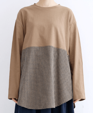 merlot チェックドッキングラウンドヘムロンTシャツ