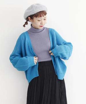 merlot Vネックバルーンスリーブニットカーディガン