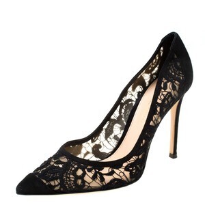 Gianvito Rossi Black Suede/Lace Pointed Toe Pump