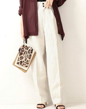 Spick & Span ストライプ ウエストタックフリルパンツ