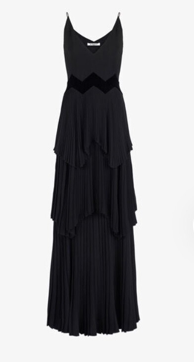 GIVENCHY プリーツレイヤースカート付き Vネック ロングドレス