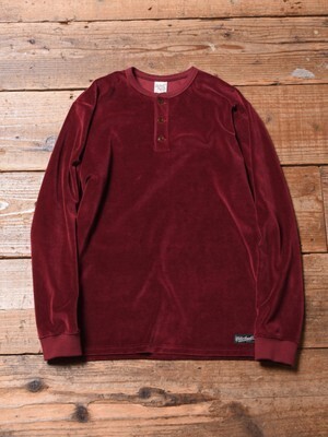 CALEE VELOUR L/S HENLEY NECK T-SHIRT