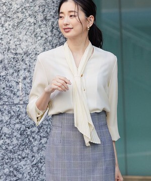 ROPE’ ジョーゼットプリーツボウタイブラウス