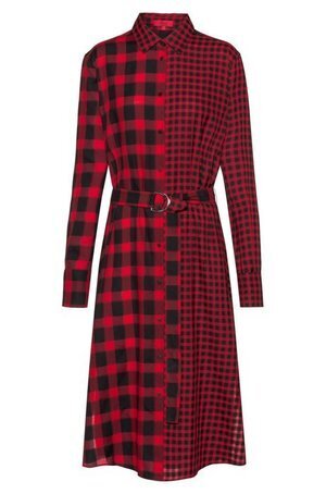 HUGO BOSS Midi shirt dress in mixed checks with D-ring belt