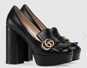 GUCCI レザー プラットフォーム パンプス フリンジ付き