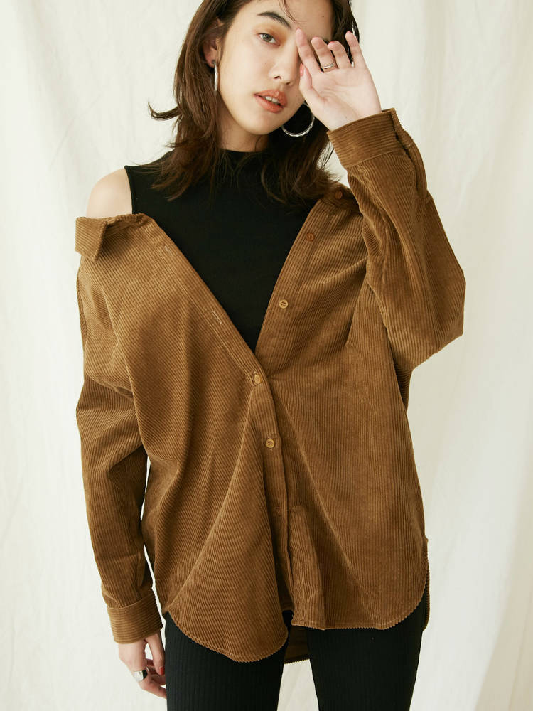 EVRIS レイヤードコーデュロイシャツ