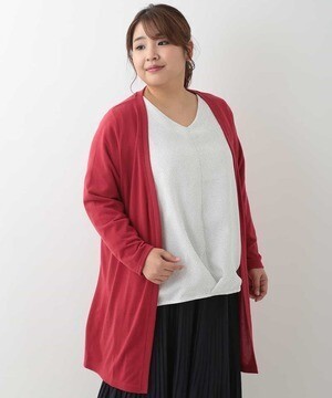 eur3 ドット柄カットソー付きロングカーディガン