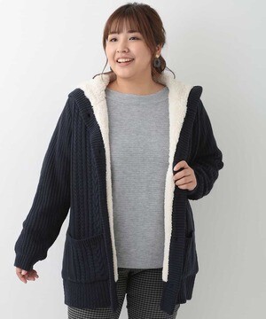 eur3 裏ボアケーブルニットカーディガン