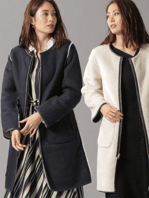 Andemiu リバーシブルボアノーカラーコート