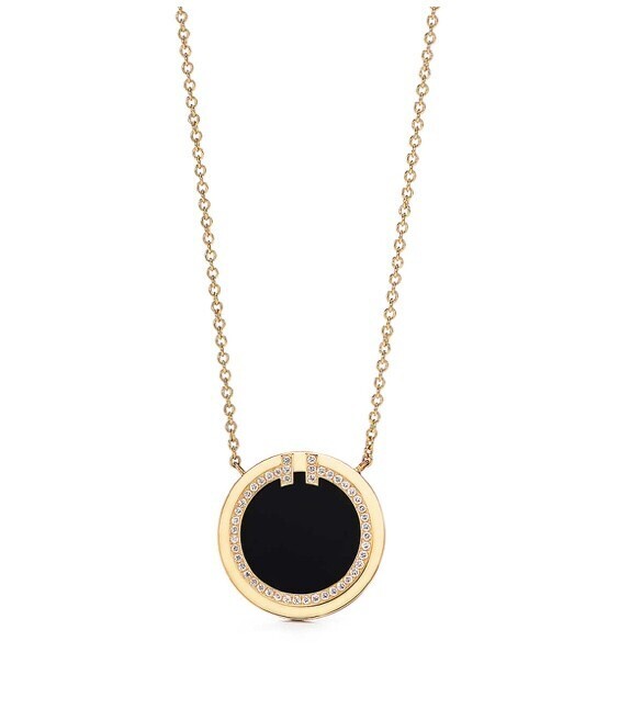 TIFFANY & Co. TWO ダイヤモンド＆ブラックオニキス サークル ペンダント 18K ゴールド、約 41?46cm