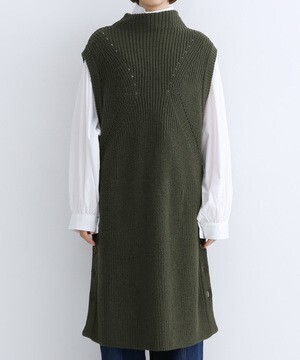 merlot サイドボタンニットロングベスト
