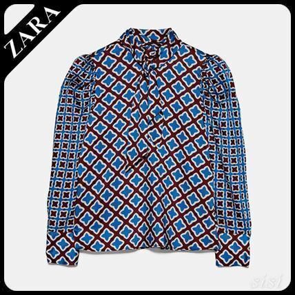 ZARA ボウタイ付きプリント柄トップス