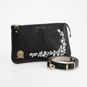 A.D.M.J. 牛革/クロコ型押し　スワロ付き　ポーチウォレット