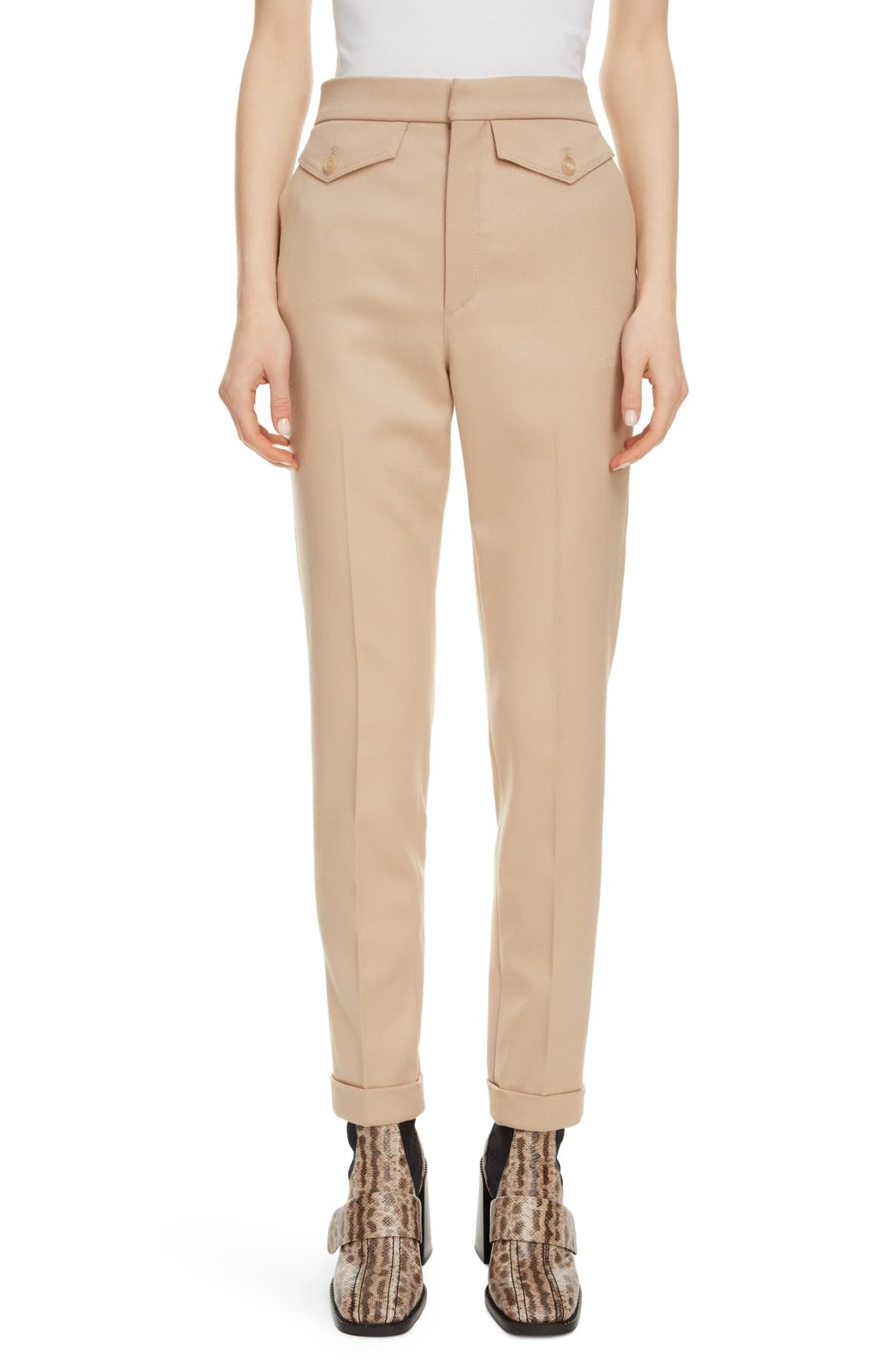 Chloe Satin Pocket Stretch Wool Slim Pants