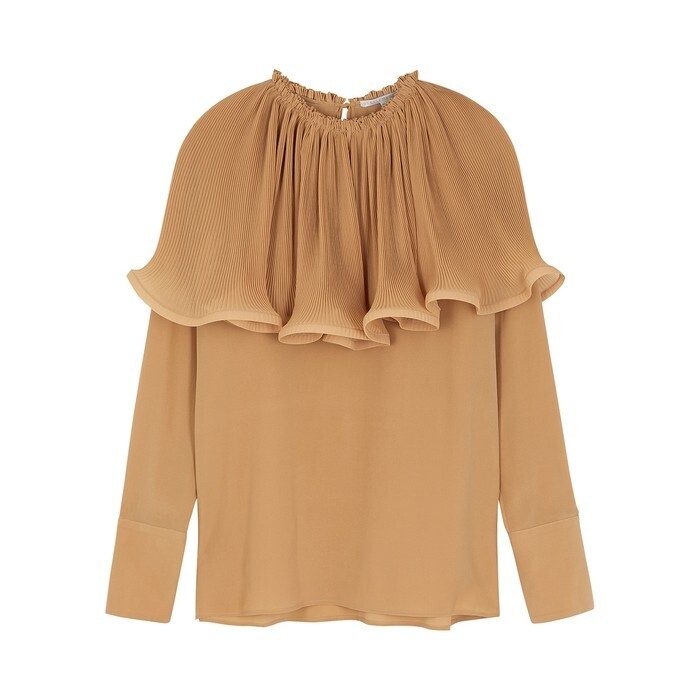 Stella McCartney Camel Ruffle-Trimmed Crepe De Chine Blouse