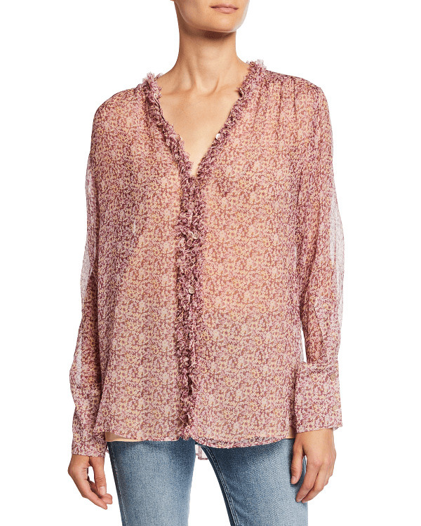 Stella McCartney Ditsy Floral Crinkled Blouse in Purple Pattern