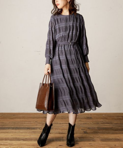 natural couture シャーリングプリーツおしゃれワンピース