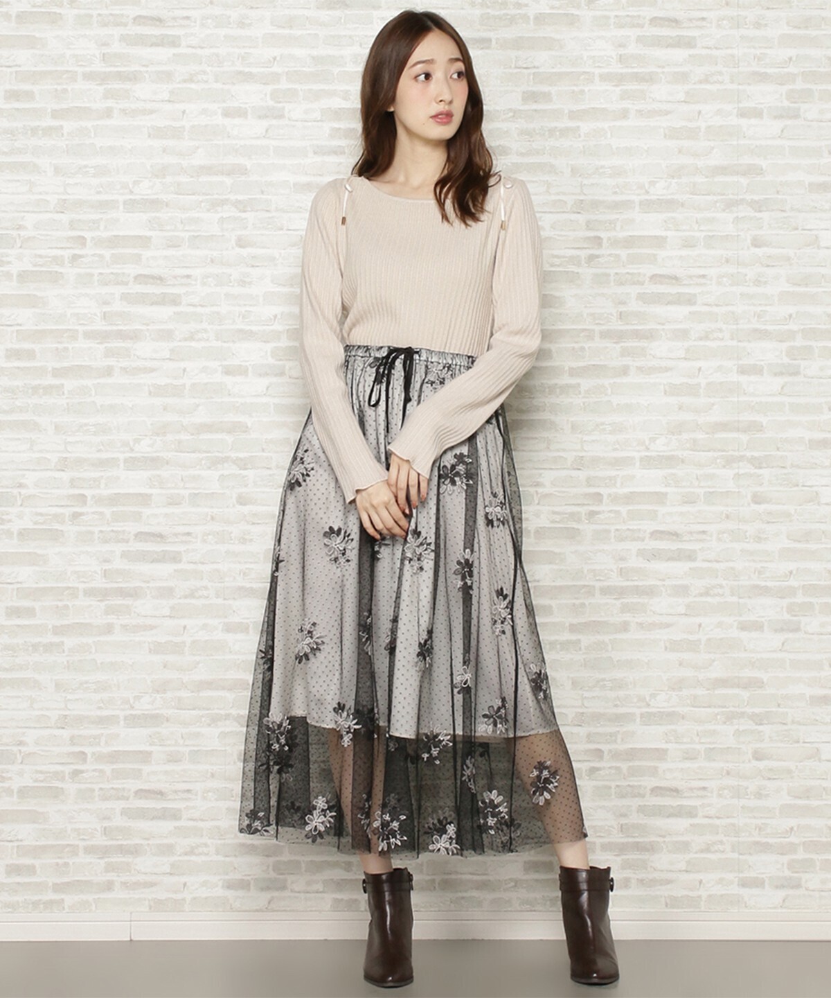 WILLSELECTION ドットチュール刺繍スカート