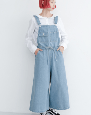 merlot デニムライクワイドサロペットパンツ