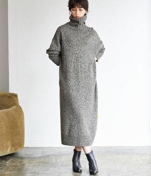 ADAM ET ROPE ウールビックタートルニットワンピース