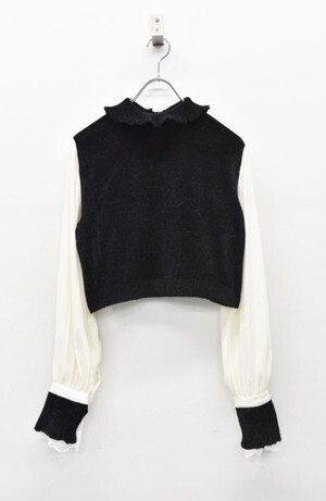 YUKI SHIMANE Bishop Sleeve Knit Top - BLACK