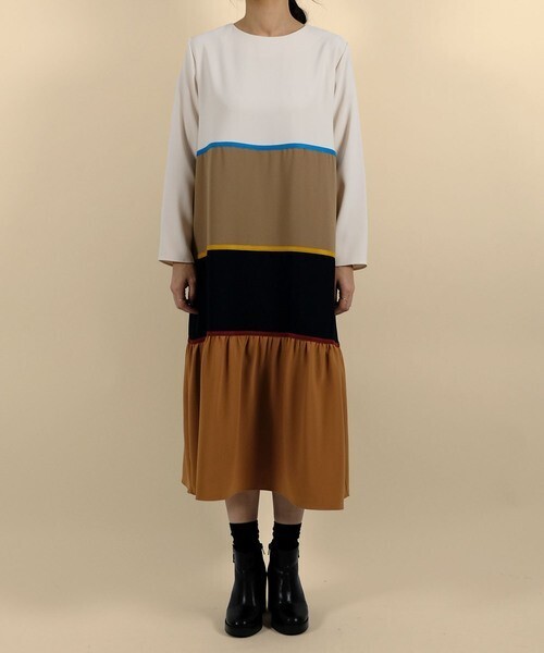 doll up oops ブロックボーダー配色 ロング丈ワンピース