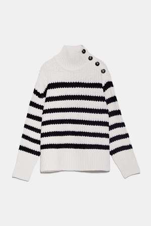 ZARA ボタン付きボーダーセーター