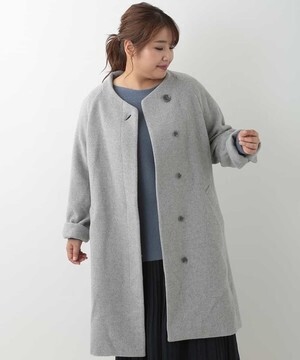 eur3 【大きいサイズ】ノーカラーロングコート