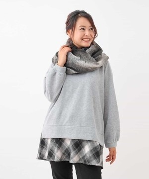 eur3 【大きいサイズ】裾チェックニットソーチュニック