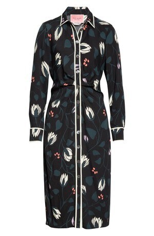 kate spade new york deco bloom long sleeve crepe shirtdress