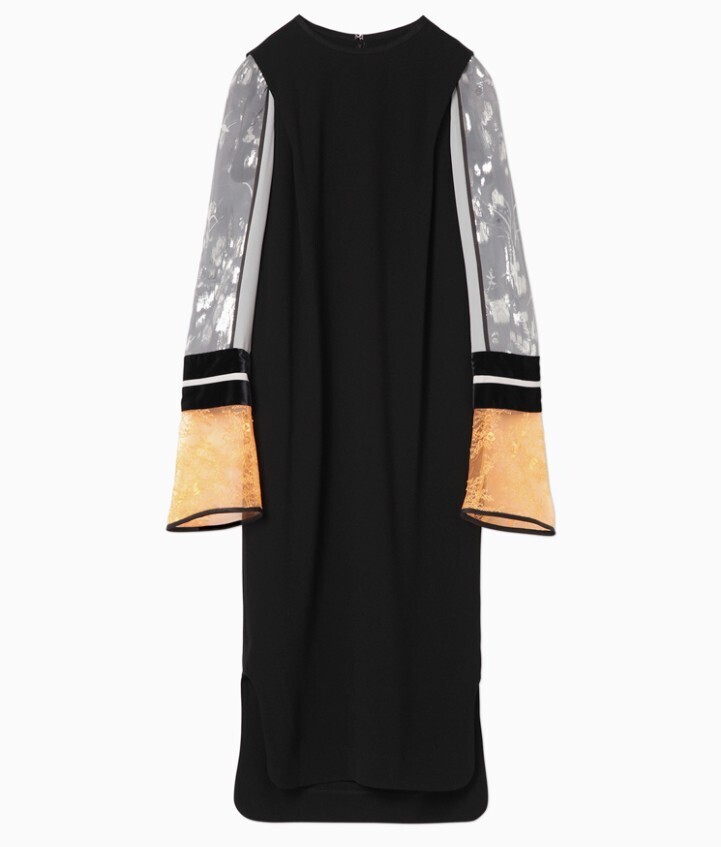 mame Silk Lame Print Sleeves Dress