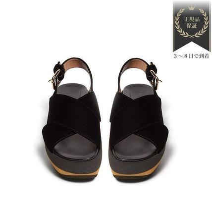 MARNI ストラップ ベルベット フラットフォームサンダル
