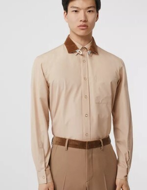 BURBERRY クラシックフィットデタッチャブルカラーコットンポプリンシャツ