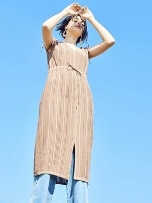LADYMADE ラメストライプドロストニットワンピース