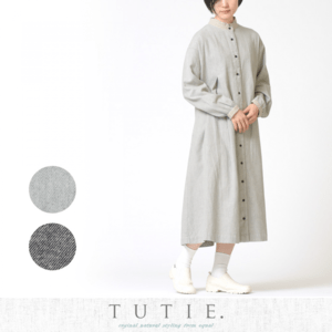TUTIE. 綿麻TOP杢シャギー起毛ショルダータックワンピース